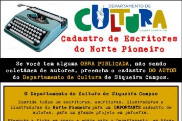 Departamento de Cultura está realizando cadastro de escritores para futuros projetos