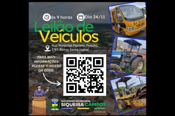 Prefeitura Municipal de Siqueira Campos realizará leilão de veiculos