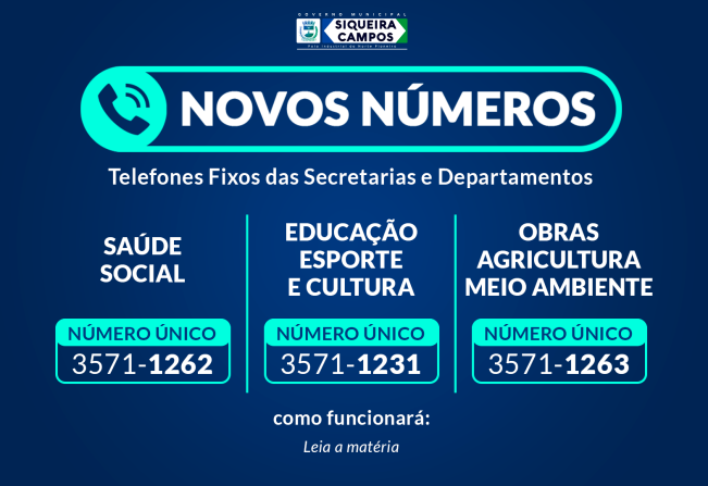Novos telefones das secretarias e departamentos do Governo Municipal
