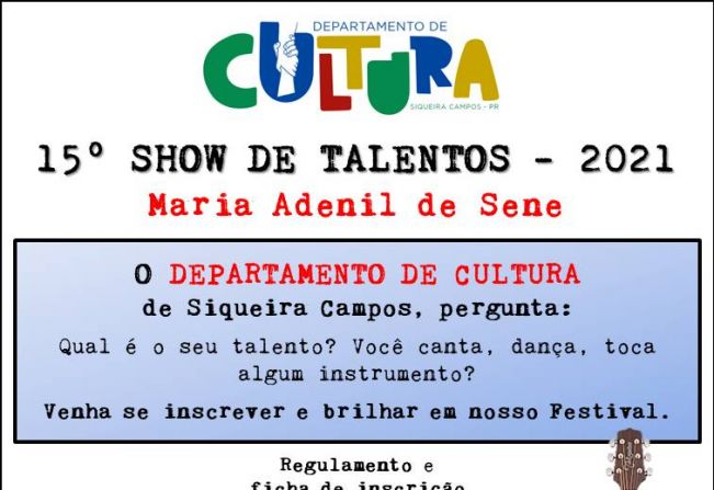 Inscrições abertas para o 15° Show de Talentos