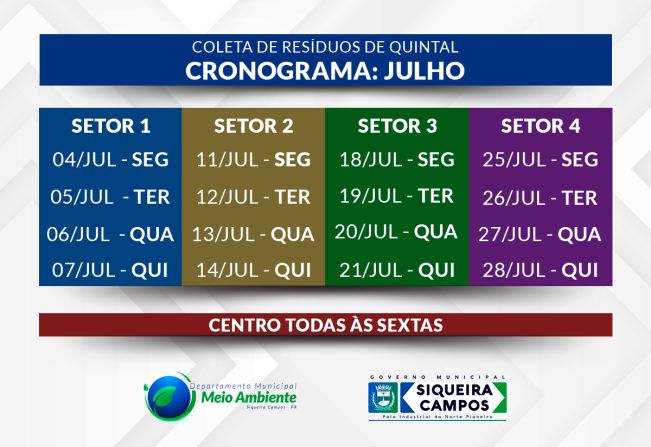 Calendário da Coleta de Resíduos de Quintal